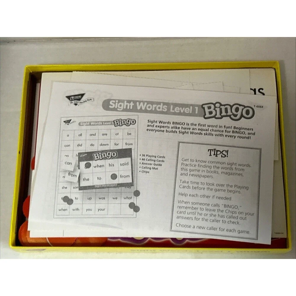 TREND - Sight Words Bingo Homeschool Aid Learn to Read - Level 1  Ages 5+ CIB
